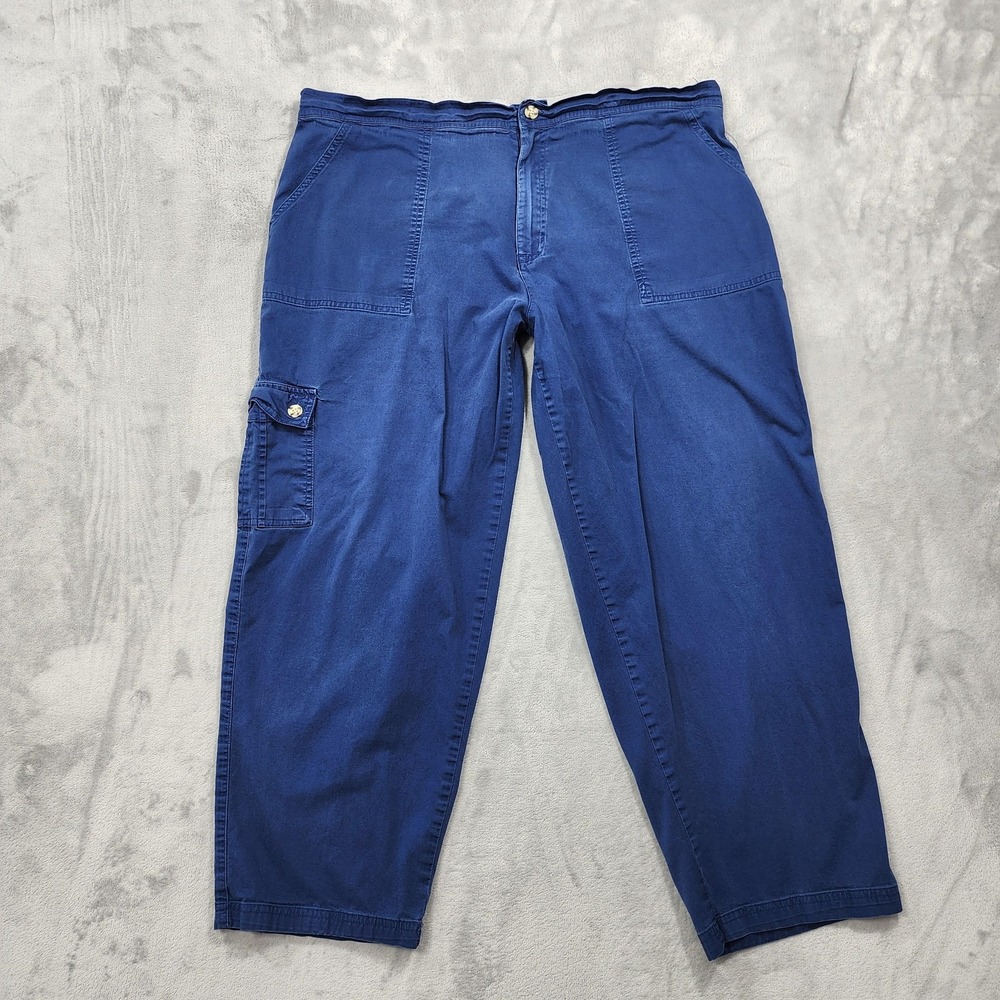 Vintage White Stag Pants Womens 1X PETITE Blue Cargo Crop Capri Stretch Casual